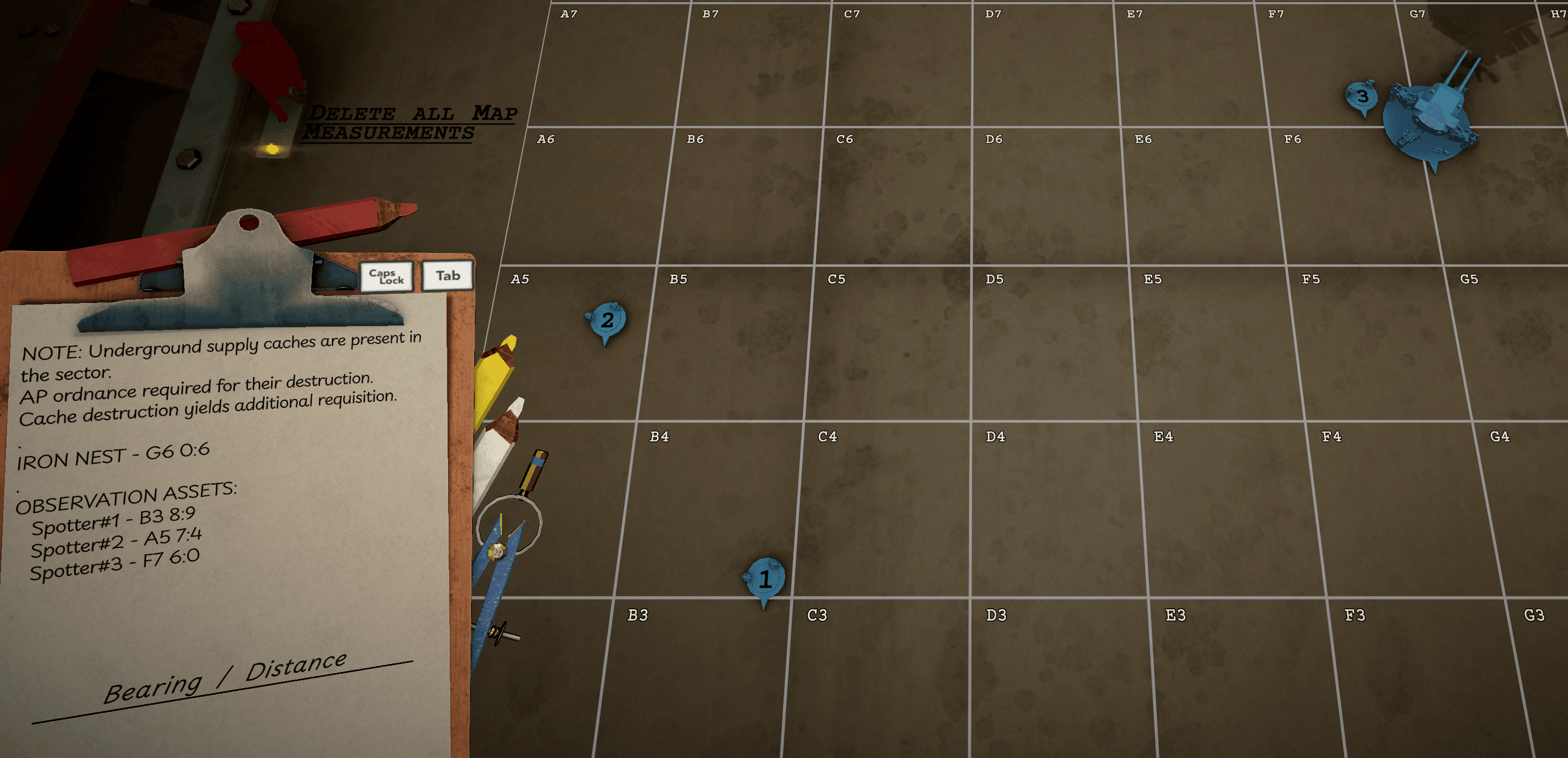 Tactical Map with the Iron Nest and allied spotters placed from High Command coordinates