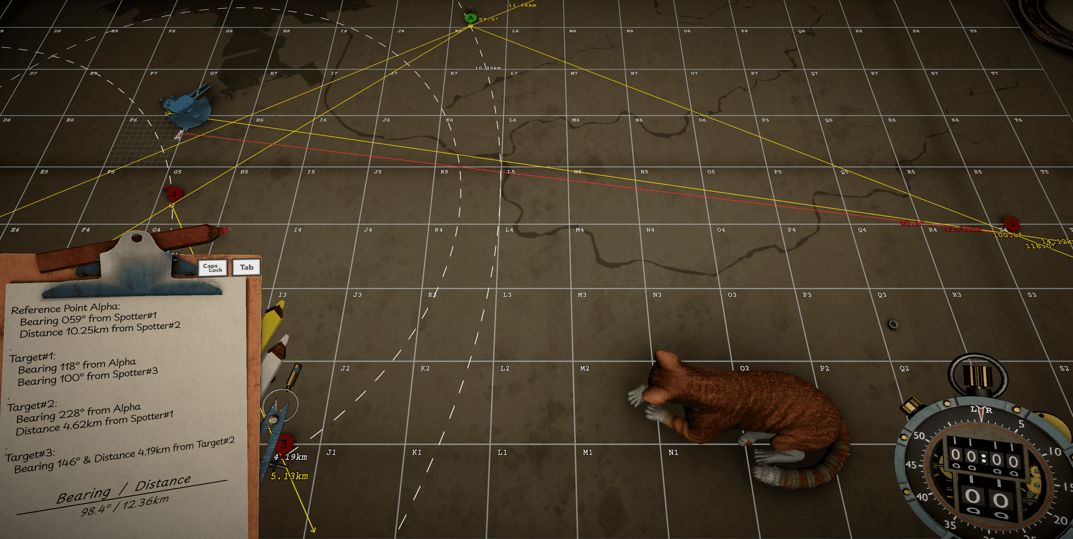 Red shell trajectory drawn from the Iron Nest to a target on the Tactical Map