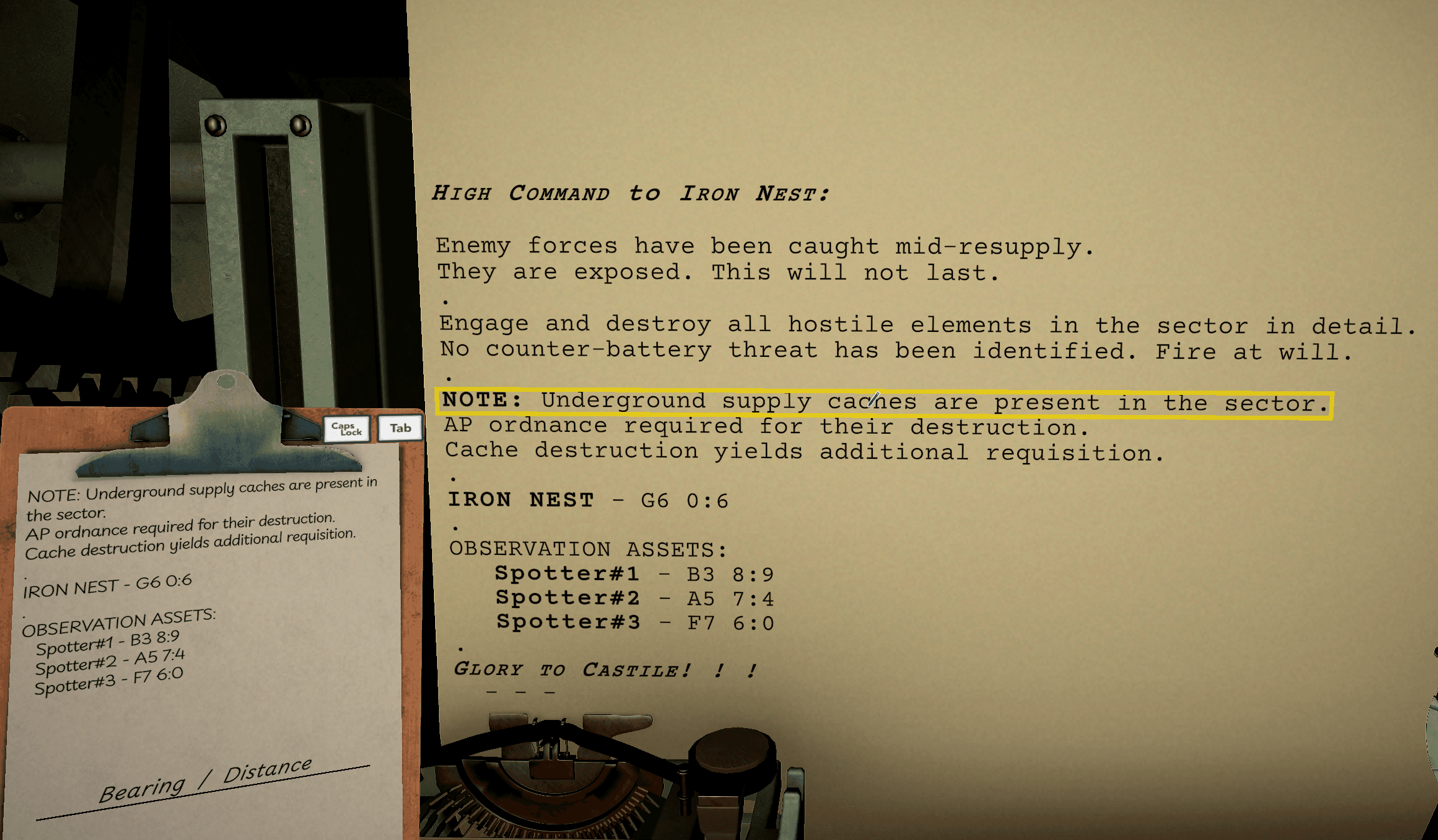 High Command order with selected lines copied onto the operator's clipboard