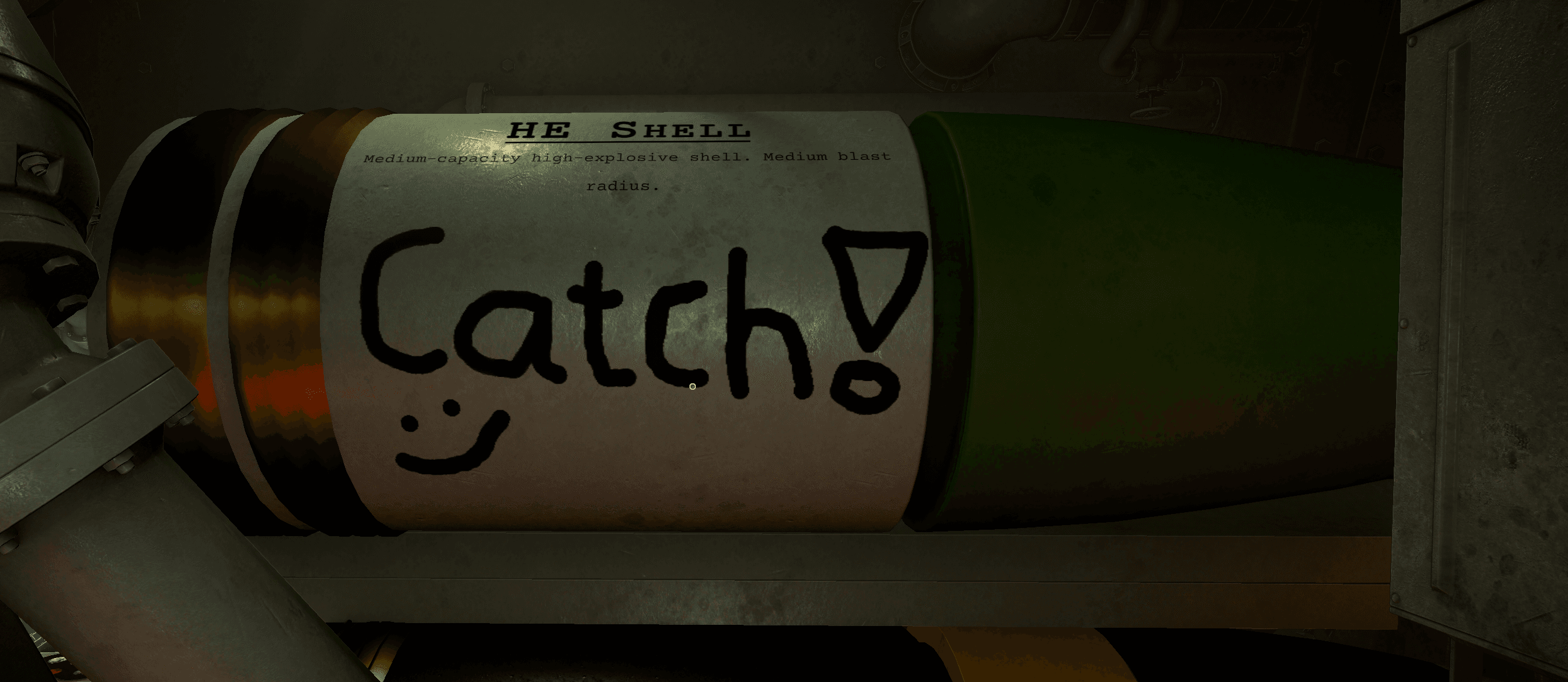 Handwritten message on the side of a high-explosive shell
