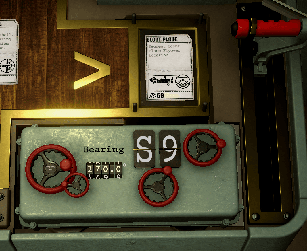 Scout Plane Punchcard inserted at the Requisition Table with starting grid square S9 and bearing 270 degrees entered